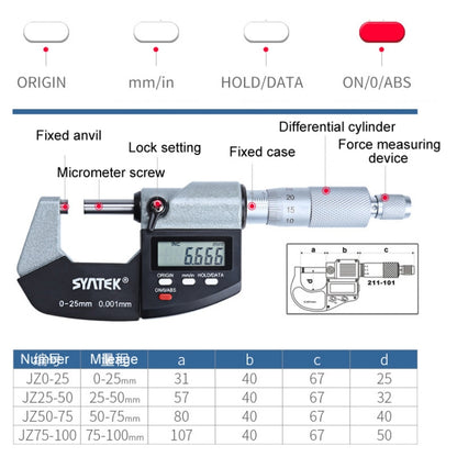 Digital Display Outer Diameter Micrometer 0.001mm High Precision Electronic Spiral Micrometer Thickness Gauge, Model:25-50mm - Consumer Electronics by buy2fix | Online Shopping UK | buy2fix