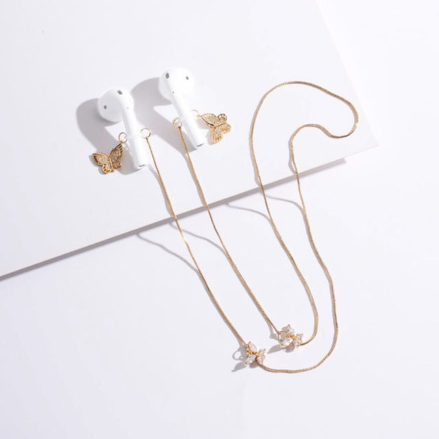 Universal Anti-lost Chain for Wireless Earphones Sweet and Simple Commuter Zircon Butterfly Anti-lost Necklace(Golden) - Apple Accessories by buy2fix | Online Shopping UK | buy2fix