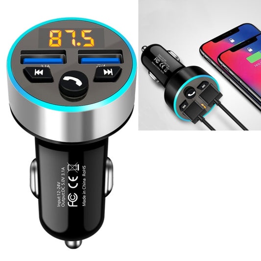 Halo Car MP3 Bluetooth Player Car Charger Car FM Transmitter 3.1A Car Charger(Snow Silver) - In Car by buy2fix | Online Shopping UK | buy2fix