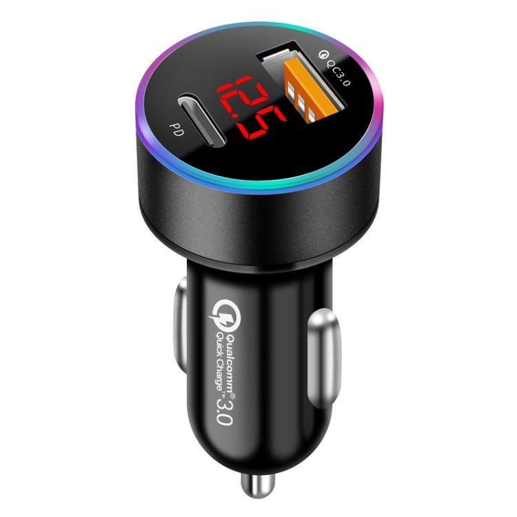 Aluminum Alloy Digital Display PD+QC3.0 Car Charger Multifunctional Car Charger(Elegant Black ) - In Car by buy2fix | Online Shopping UK | buy2fix