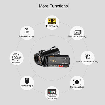 ORDRO AC5 4K HD Night Vision WiFi 12X Optical Zoom Digital Video DV Camera Camcorder, Style:Standard(Black) - Video Cameras by ORDRO | Online Shopping UK | buy2fix