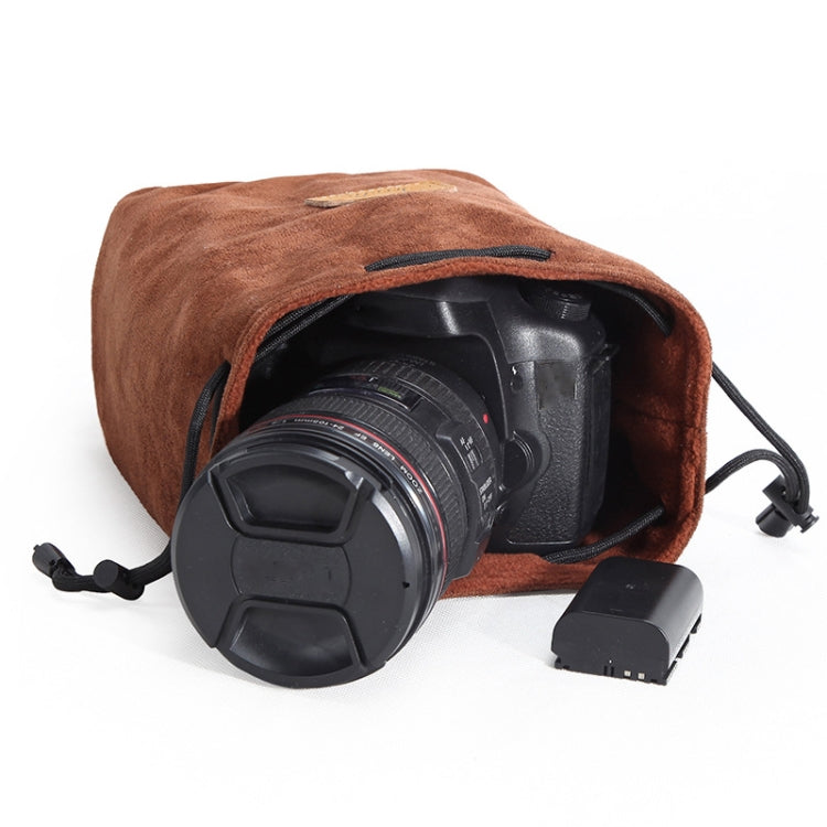 S.C.COTTON Liner Shockproof Digital Protection Portable SLR Lens Bag Micro Single Camera Bag Round Brown L - Camera Accessories by S.C.COTTON | Online Shopping UK | buy2fix