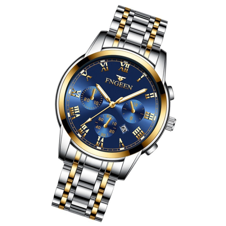 FNGEEN 4006 Men Trendy Waterproof Quartz Watch(Gold Blue Surface) - Alloy Watches by FNGEEN | Online Shopping UK | buy2fix