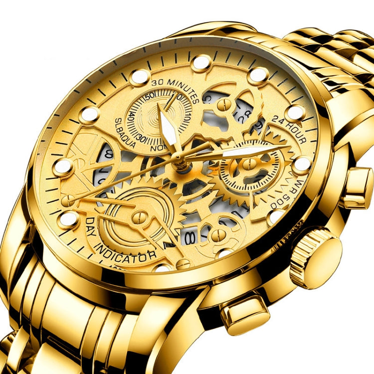 FNGEEN 4088 Men Hollow Quartz Watch Student Waterproof Luminous Watch(Full Gold Gold Surface) - Alloy Watches by FNGEEN | Online Shopping UK | buy2fix