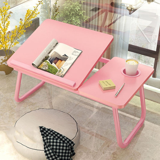 Bed Four-Speed Lifting Table Folding Laptop Desk  Adjustable Dormitory Lazy Table with Cup Holder, Size: 55x32x25cm(Pink) - Computer & Networking by buy2fix | Online Shopping UK | buy2fix