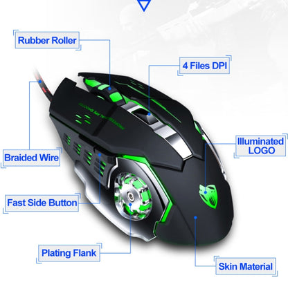 T-WOLF V6 USB Interface 6-Buttons 3200 DPI Wired Mouse Gaming Mechanical Macro Programming 7-Color Luminous Gaming Mouse, Cable Length: 1.5m(Macro Definition Audio Version Star Color) - Wired Mice by T-WOLF | Online Shopping UK | buy2fix