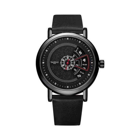 YAZOLE Turntable Men Quartz Watch(510 Black Tray Black Belt) - Leather Strap Watches by YAZOLE | Online Shopping UK | buy2fix