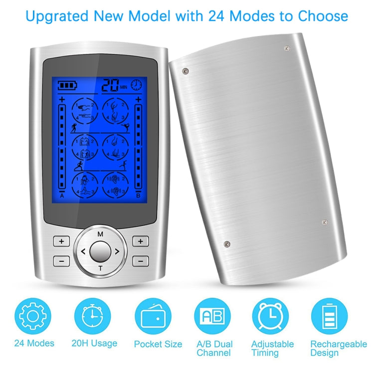 24-Mode Digital Electronic Pulse Massager Intelligent Whole Body Physical Therapy Meridian Massager, Specification: US Plug( Silver) - Massage & Relaxation by buy2fix | Online Shopping UK | buy2fix