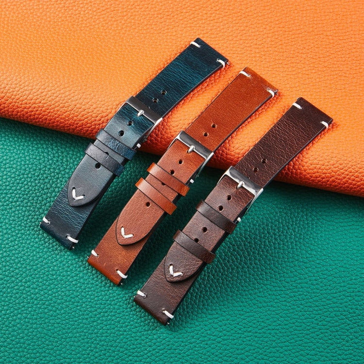 HB001 Color-Changing Retro Oil Wax Leather Universal Watch Band, Size: 20mm(Deep Brown) - 20mm Bands by buy2fix | Online Shopping UK | buy2fix