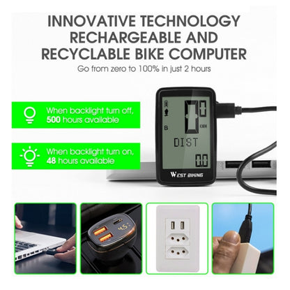 WEST BIKING Mountain Road Bike Five Language Code Table USB Riding Wireless Code Table Speedometer(Black) - Speedometers by WEST BIKING | Online Shopping UK | buy2fix