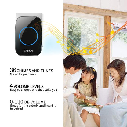 CACAZI H10 1 For 2 Home Wireless Music Doorbell without Battery, Plug:US Plug(Black) - Security by CACAZI | Online Shopping UK | buy2fix