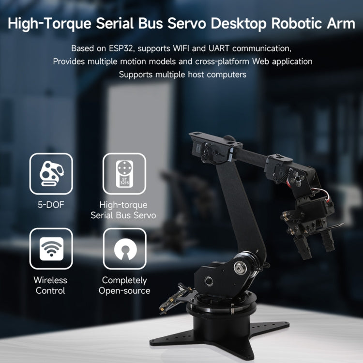 Waveshare High-Torque Serial Bus Servo, Desktop Robotic Arm Kit, Based On ESP32, 5-DOF, Plug:US Plug - Modules Expansions Accessories by Waveshare | Online Shopping UK | buy2fix