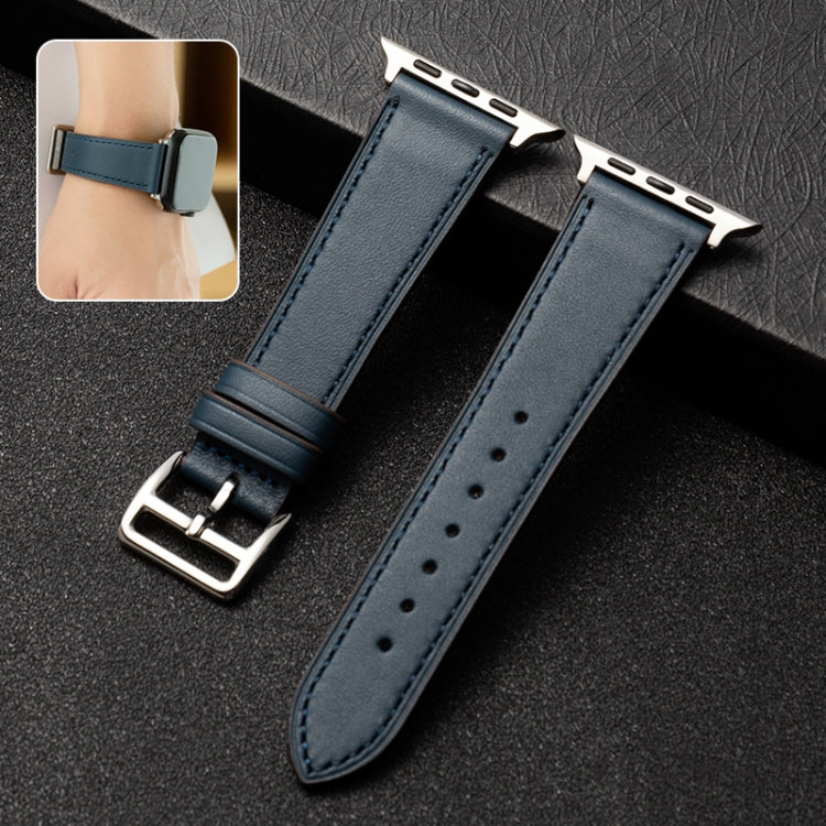 Cowhide Leather Strap Watch Band For Apple Watch Series 8&7 41mm / SE 2&6&SE&5&4 40mm / 3&2&1 38mm( Blue) - Watch Bands by buy2fix | Online Shopping UK | buy2fix
