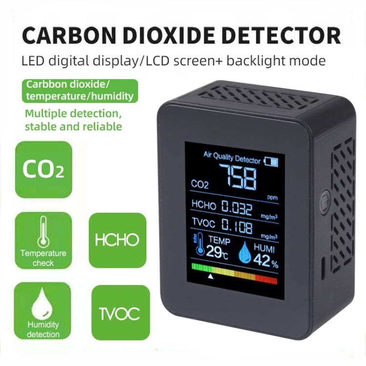 TVOC1 Portable CO2 Air Quality Formaldehyde Carbon Dioxide Detector Indoor Temperature Hygrometer with LED Digital Display(Black) - Consumer Electronics by buy2fix | Online Shopping UK | buy2fix
