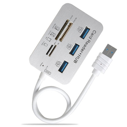 619-3.0 3 Port HUB + 4 Port Card Reader One to Three High Speed USB 3.0 Hub Splitter(White) - USB 3.0 HUB by buy2fix | Online Shopping UK | buy2fix