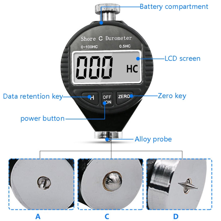 Electronic Digital Display Hard Meter Plastic Rubber Silicone Tire Hardness Meter, Model: 0-100HD D - Home & Garden by buy2fix | Online Shopping UK | buy2fix