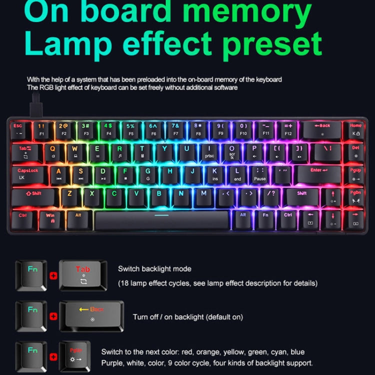 T8 68 Keys Mechanical Gaming Keyboard RGB Backlit Wired Keyboard, Cable Length:1.6m(Blue Green Shaft) - Wired Keyboard by buy2fix | Online Shopping UK | buy2fix