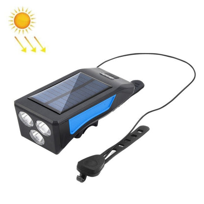 TG-ZX019 Solar Bicycle Headlight Flashlight Night Riding Strong Light USB Charging Rainproof Light(Blue) - Headlights by buy2fix | Online Shopping UK | buy2fix