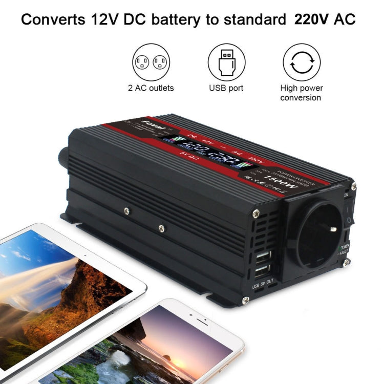 1500W LCD Smart Home Car Inverter 12V To 220V Power Converter - In Car by buy2fix | Online Shopping UK | buy2fix