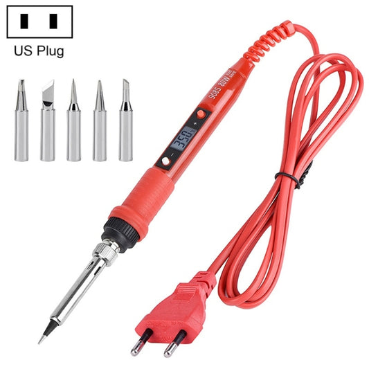 Metallic LCD Temperature Regulating Soldering Iron And Soldering Iron Tip Set Electric Soldering Iron Welding Tool(110V US Plug Silver Head Red) - Home & Garden by buy2fix | Online Shopping UK | buy2fix