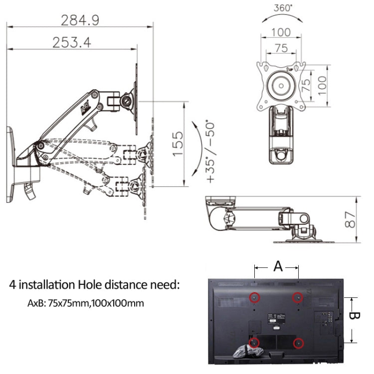 NORTH BAYOU Universal Telescopic Rotating Lifting Monitor Bracket, Model: F120 (Black) - Computer & Networking by NORTH BAYOU | Online Shopping UK | buy2fix