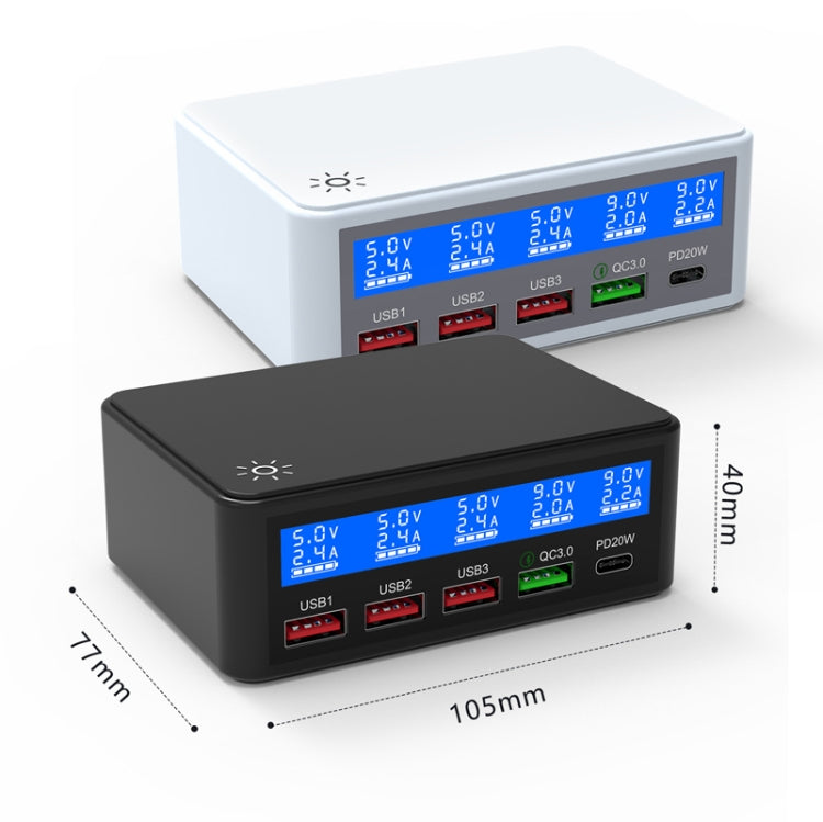 618 QC3.0 + PD20W + 3 x USB Ports Charger with Smart LCD Display, UK Plug (White) - Multifunction Charger by buy2fix | Online Shopping UK | buy2fix