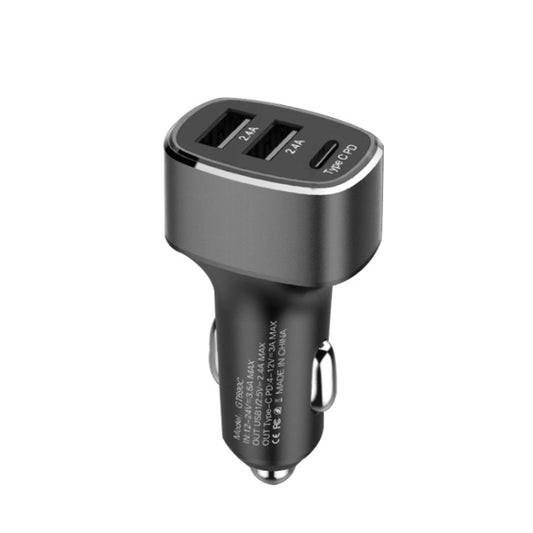 QIAKEY GT690C Dual USB + USB-C / Type-C Aluminum Alloy Three-Hole Car Charger(Gray) - In Car by QIAKEY | Online Shopping UK | buy2fix