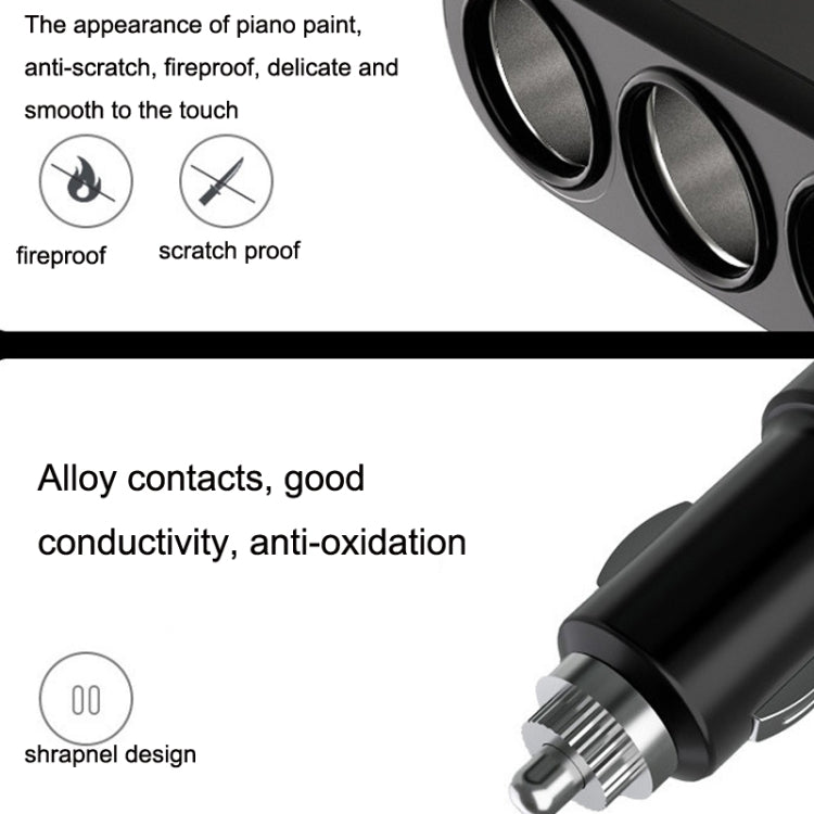 2 PCS Dual USB + Type-C / USB-C 3 Hole Cigar Socket Car Charger, Style: Fast Charge Version(Black) - In Car by buy2fix | Online Shopping UK | buy2fix