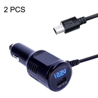 2PCS JY-032 USB Digital Display Fast Charge Car Charger, Style: 3.5A + QC3.0(Mini Straight Head) - In Car by buy2fix | Online Shopping UK | buy2fix