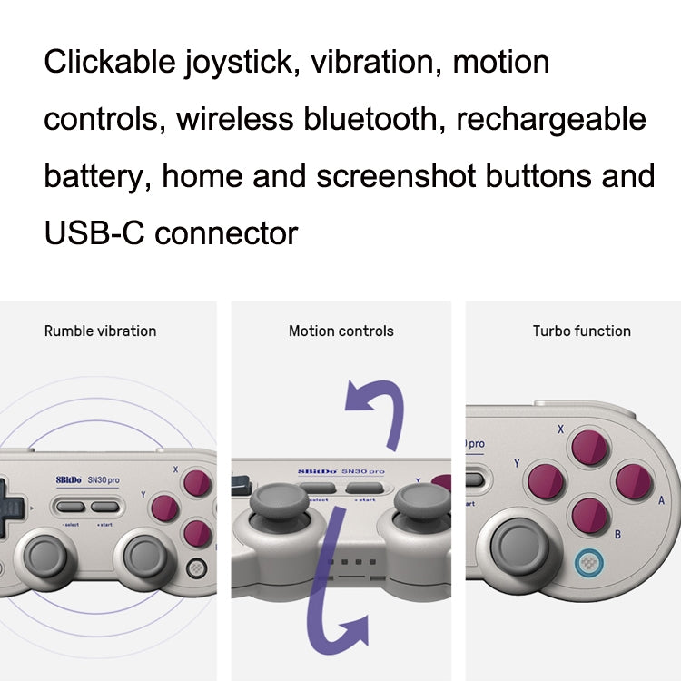 8Bitdo SN30ProG Vibration Burst Somatosensory Wireless Bluetooth Gamepad For Switch(Light Gray) - Gamepads by 8Bitdo | Online Shopping UK | buy2fix