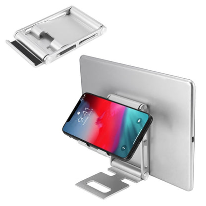 Double Folding Aluminum Tablet Phone Stand Desktop Holder(Silver) - Desktop Holder by buy2fix | Online Shopping UK | buy2fix