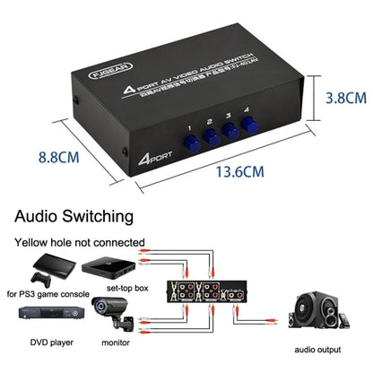 FJGEAR FJ-401AV Lotus Head Interface 4-way AV Audio and Video Switcher(Black) - Switch by FJGEAR | Online Shopping UK | buy2fix