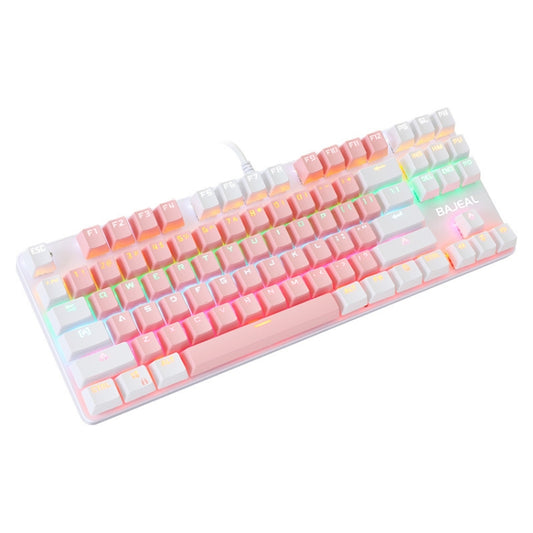 BAJEAL K100 87 Keys Green Shaft Wired Mechanical Keyboard, Cable Length: 1.6m(Pink White) - Wired Keyboard by BAJEAL | Online Shopping UK | buy2fix
