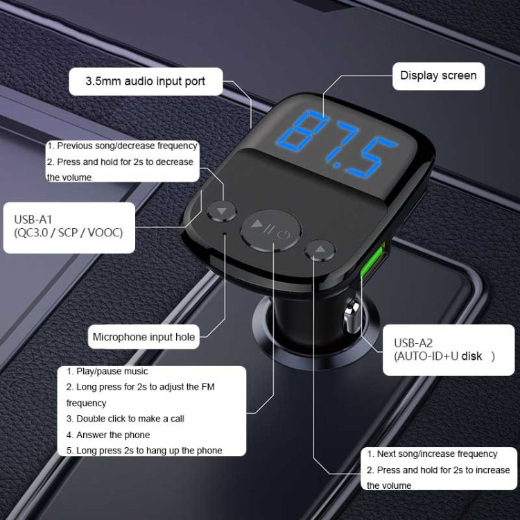 LDNIO C706Q QC3.0+AUTO-ID Car Bluetooth FM Music Digital Display Car Charger with 8 Pin Cable - In Car by LDNIO | Online Shopping UK | buy2fix