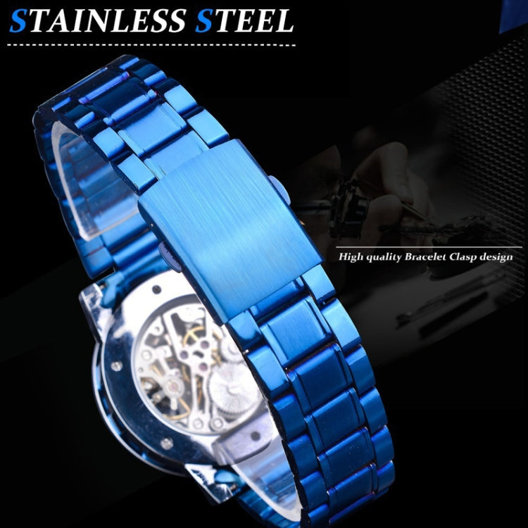 Winner Leisure Skeleton Diamond Luminous Pointer Watch Men Manual Mechanical Watch(Silver Belt Silver Shell White Face) - Metal Strap Watches by Winner | Online Shopping UK | buy2fix