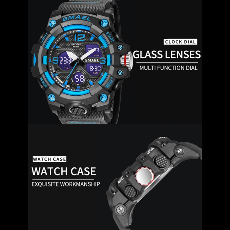 SMAEL 8008 Outdoor Sports Multifunctional Waterproof Luminous Men Watch(Black Blue) - LED Digital Watches by SMAEL | Online Shopping UK | buy2fix