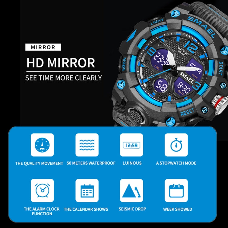 SMAEL 8008 Outdoor Sports Multifunctional Waterproof Luminous Men Watch(Deep Blue) - LED Digital Watches by SMAEL | Online Shopping UK | buy2fix