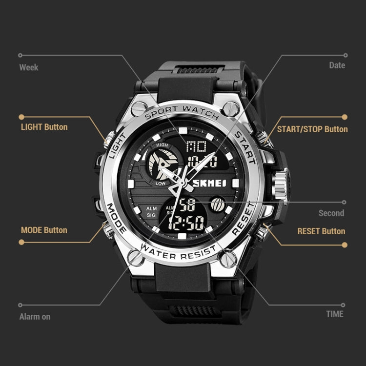 SKMEI 2031 Multifunctional Outdoor Waterproof Chronograph Men Sports Watch(Silver) - Silicone Strap Watches by SKMEI | Online Shopping UK | buy2fix