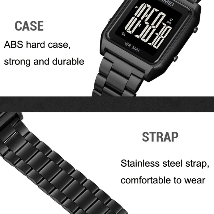 SKMEI 1879 Square Large Screen Men Steel Belt Multi-function EL Luminous Watch, Color: Black White Machine - Metal Strap Watches by SKMEI | Online Shopping UK | buy2fix