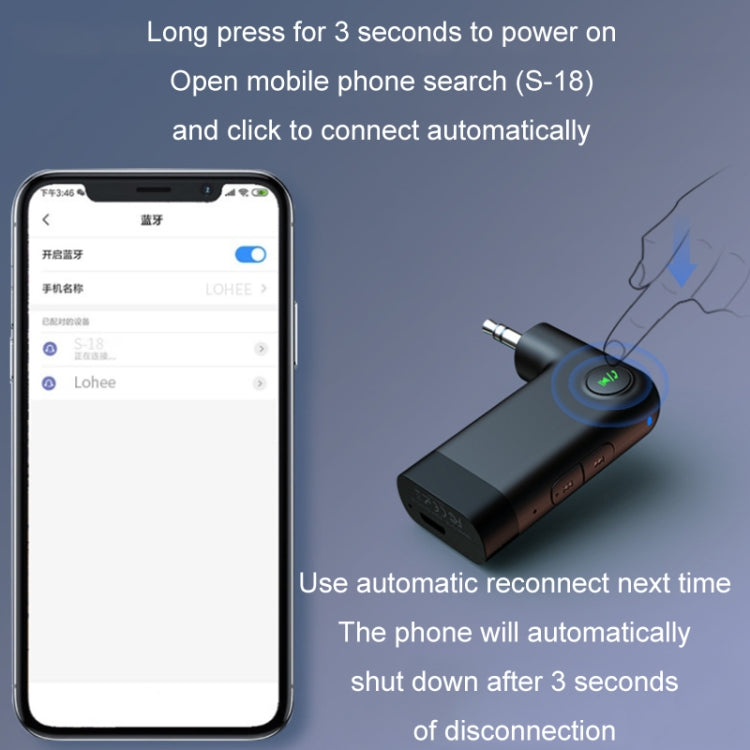 S-18 Car Mini AUX Audio Adapter Wireless Bluetooth 5.0 Receiver -  by buy2fix | Online Shopping UK | buy2fix