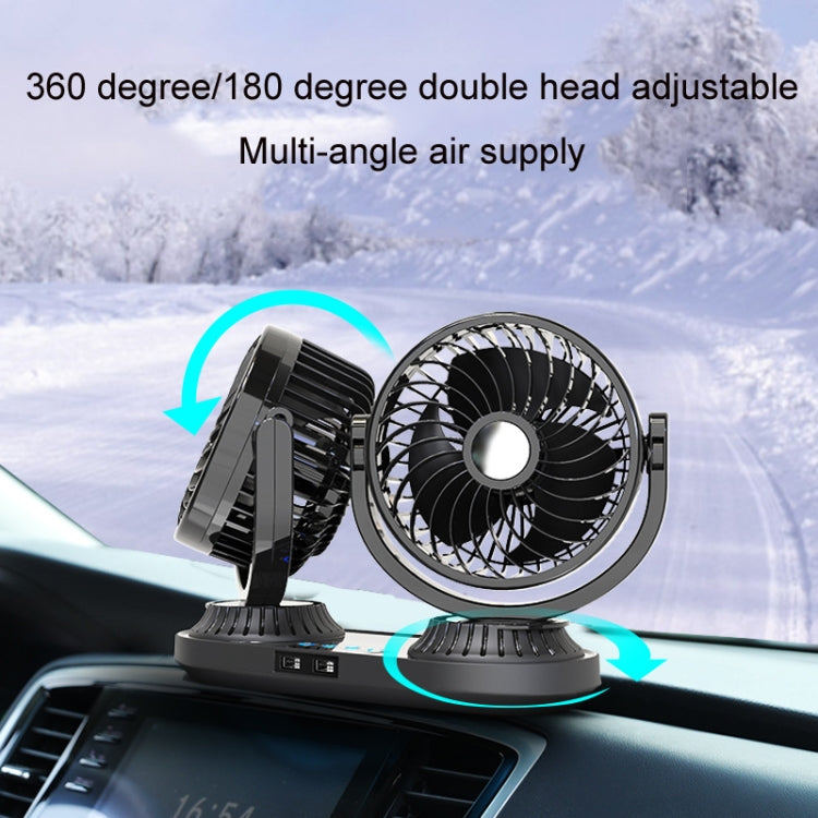 F623 12V/24V Vehicle Electric Oscillating Head Rotatable Double Head Fan (Basic) - Heating & Fans by buy2fix | Online Shopping UK | buy2fix