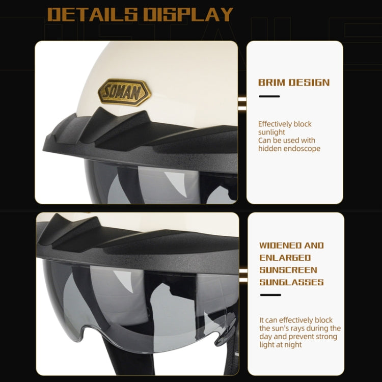 SOMAN Motorcycle Half Helmet Adjustable Helmet With Inner Mirror, Size: L(White) - Helmets by SOMAN | Online Shopping UK | buy2fix