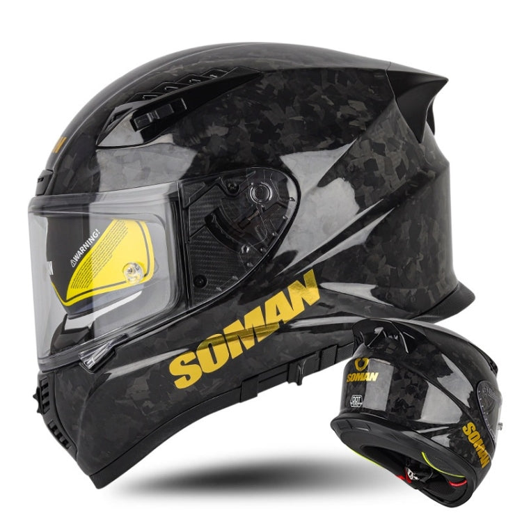 SOMAN Motorcycle Carbon Fiber Double Lens Thermal Safety Helmet, Size: M(Cheetah Print) - Helmets by SOMAN | Online Shopping UK | buy2fix