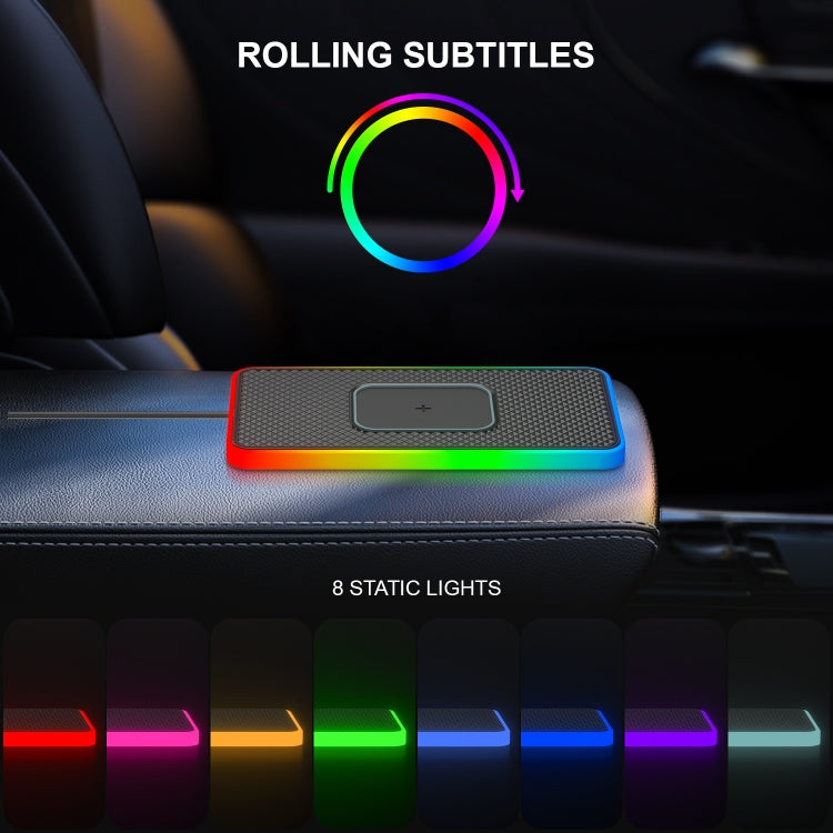2 In 1 15W Car Mobile Phone Wireless Charger Non-slip Mat with Colorful Light USB Cable 1m - Wireless Charging Pads by buy2fix | Online Shopping UK | buy2fix