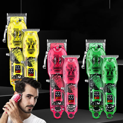 Haircutter Set Transparent Body Oil Head Electric Hair Clipper Men Home Electric Pusher(Scissors Green) - Hair Trimmer by buy2fix | Online Shopping UK | buy2fix