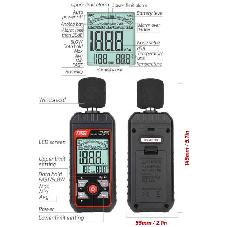 TASI TA651B Household Noise Tester Decibel Device - Light & Sound Meter by TASI | Online Shopping UK | buy2fix