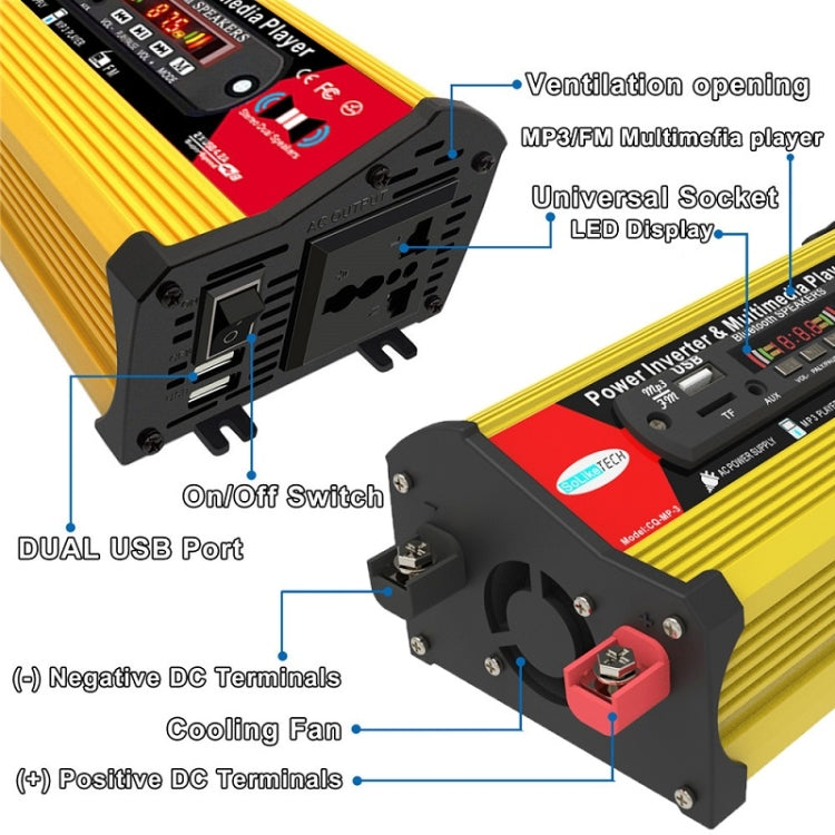 SOLIKE TECH 300W Modified Sine Wave Inverter with Bluetooth MP3/FM Multimedia Player 12V to 220V - Modified Square Wave by buy2fix | Online Shopping UK | buy2fix