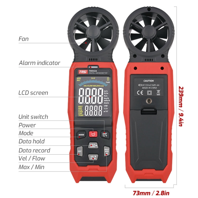 TASI TA642C Portable Digital Wind Speed Meter Air Volume Tester - Tachometers & Anemometer by TASI | Online Shopping UK | buy2fix