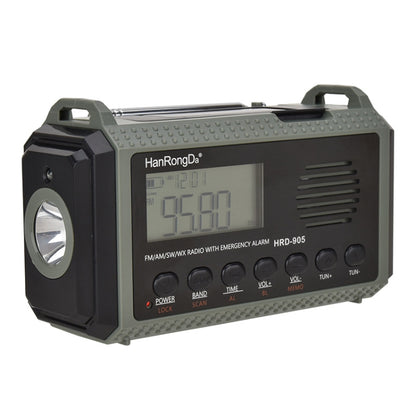 HanRongda HRD-905 Solar Charging LED Lighting Generation Disaster Prevention Emergency Full Band Radio(Army Green) - Radio Player by HanRongda | Online Shopping UK | buy2fix