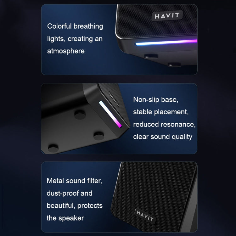 Havit A20 Plus Colorful Ambient Light Wired Computer Audio Stereo Surround Sound Speaker, Style: Black -  by Havit | Online Shopping UK | buy2fix